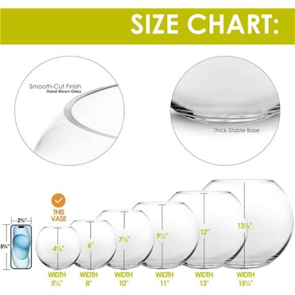 CYS EXCEL Bubble Vase (H-4.5" W-5.5", Approx. 1/4 Gal.) | Multiple Size Choices - Picture 3 of 6